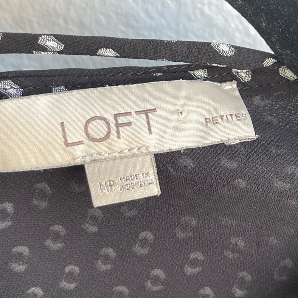 LOFT Black Polka Dot Flutter Sleeve Blouse - Picture 7 of 9